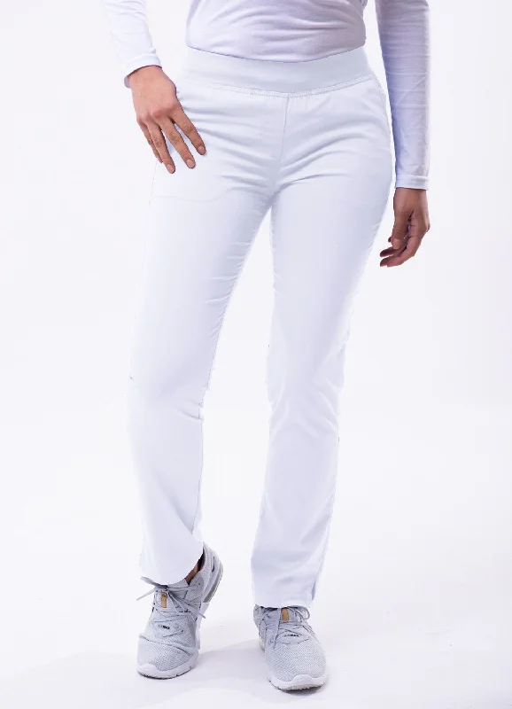 Skinny Leg Yoga Scrubs Pants by Adar (Regular)  XXS-3XL/ White Lightweight Linen Pants