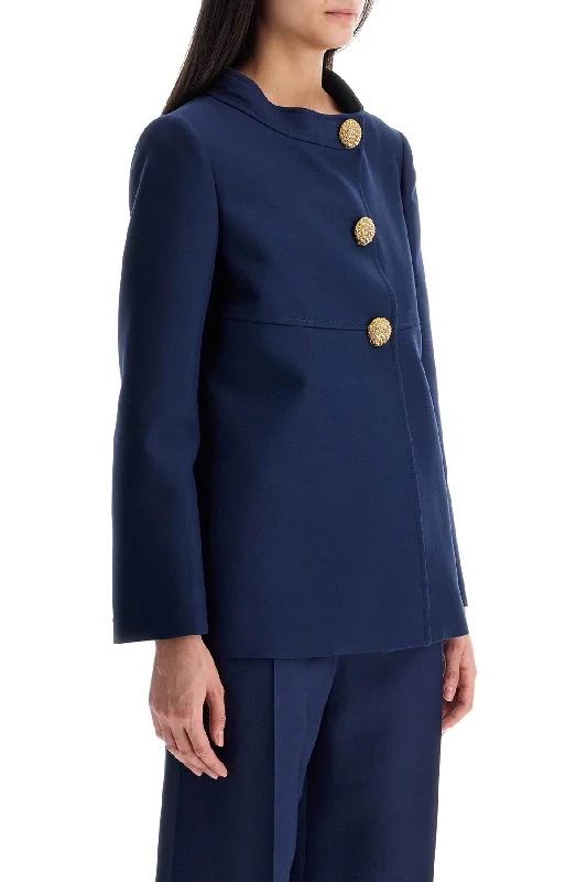Valentino Garavani Slim Indigo Silk Jacket With Golden Buttons Fitted Jacket Loose Jacket Oversized Jacket
