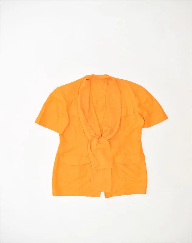 VINTAGE Womens Short Sleeve Blazer Jacket UK 18 XL Yellow Cotton Cardigan Sweater Pullover