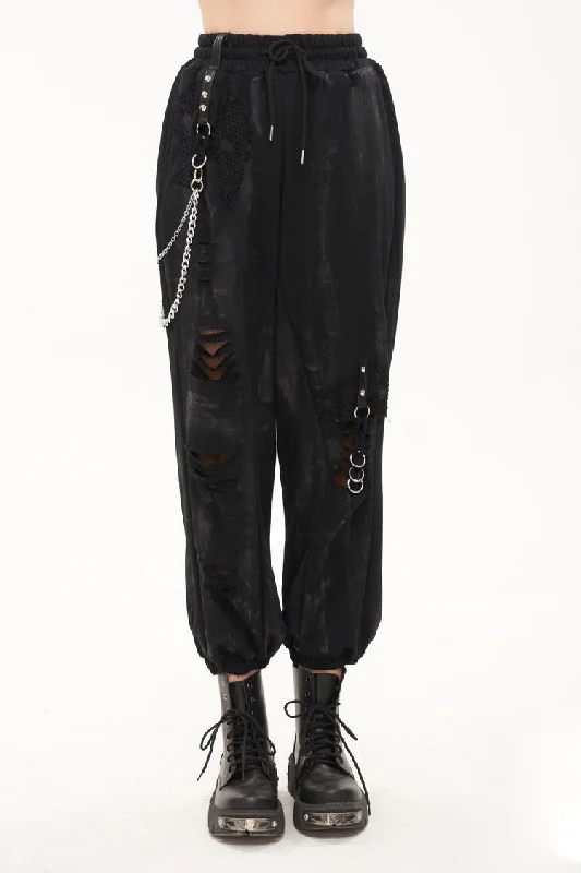 Black Knitting Material Retro Hand-Painted Metal Circle Decoration Women's Gothic Pants Classic Bootcut Trousers