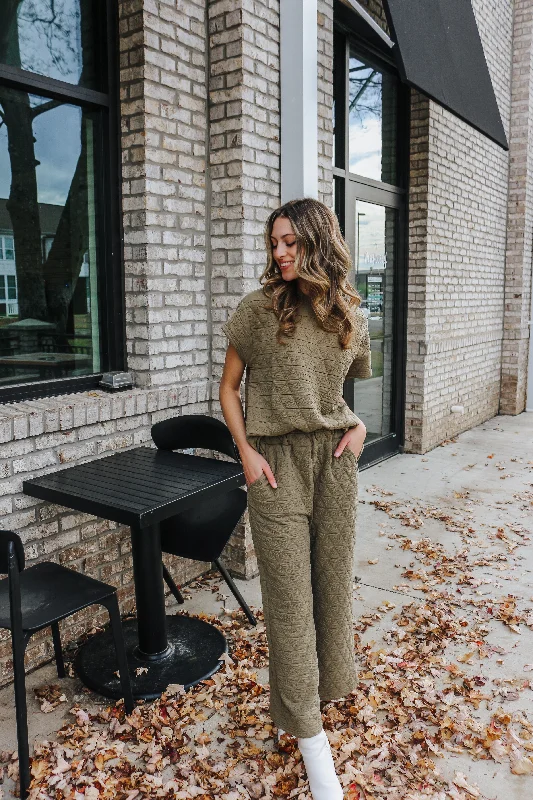Staying Toasty Olive Quilt Lounge Pants High-Waist Jeans
