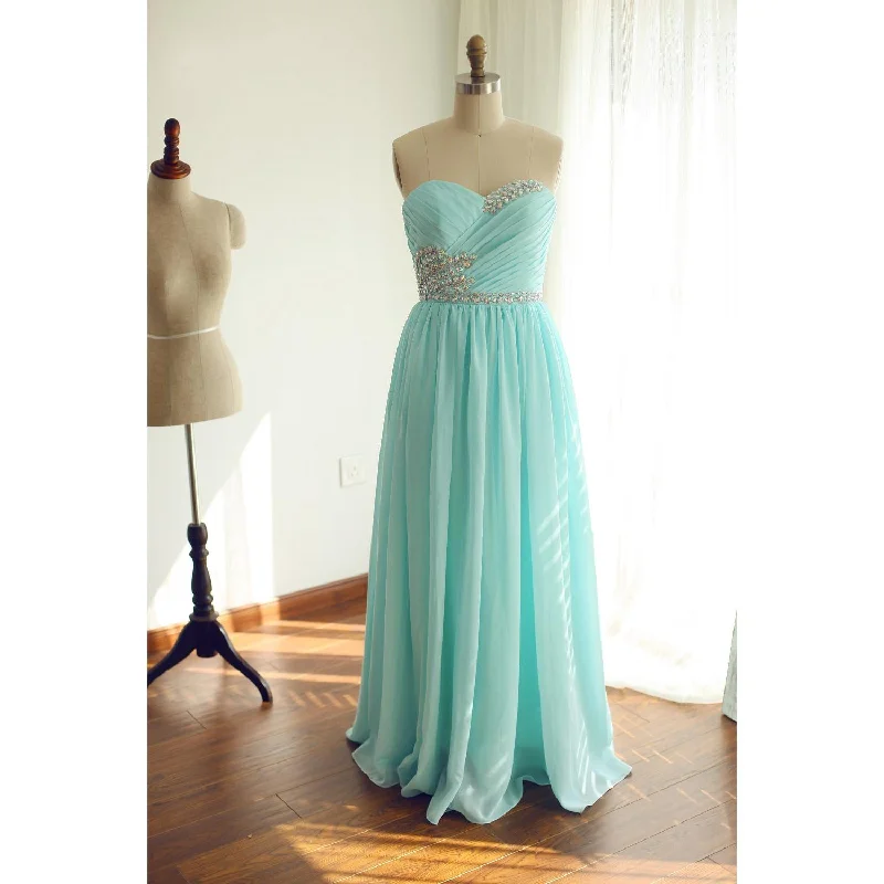Mint Blue Beaded Sweetheart Chiffon A-line Formal Gown, Charming Party Dress Tunics Sophisticated sleek