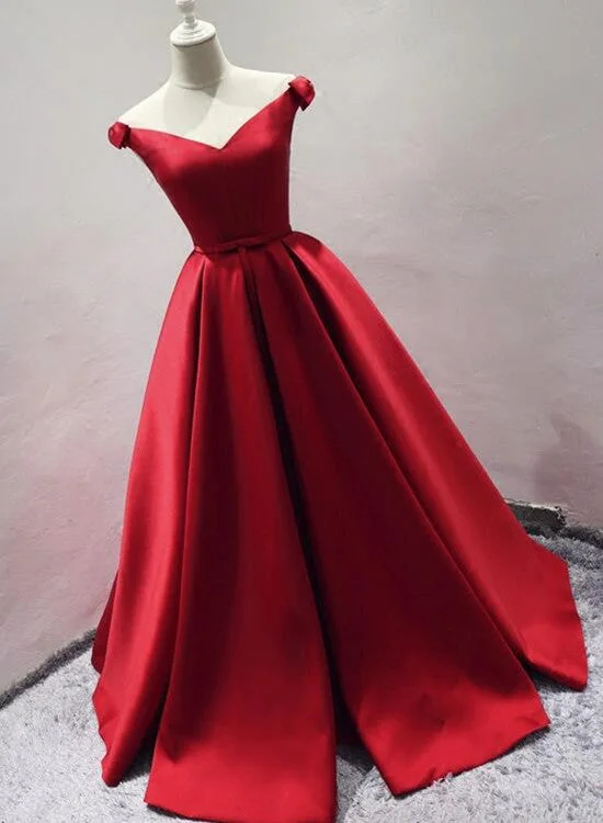 Red Satin A-line Party Dress, High Quality Party Dress, Formal Dress Tunics Floral girly