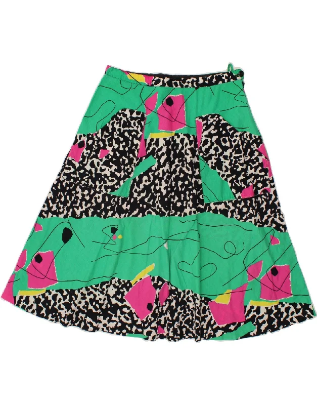 VINTAGE Womens A-Line Skirt W34 Large  Green Colourblock corduroy skirt durable