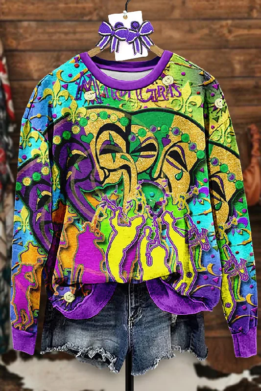Vintage Mardi Gras Print Sweatshirt Hooded Sweatshirt Casual Wear Street Style