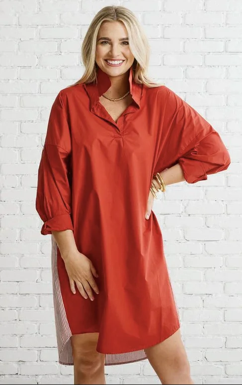 Preppy Gameday Back Stripe Burnt Orange Dress Tunics Fall fleece