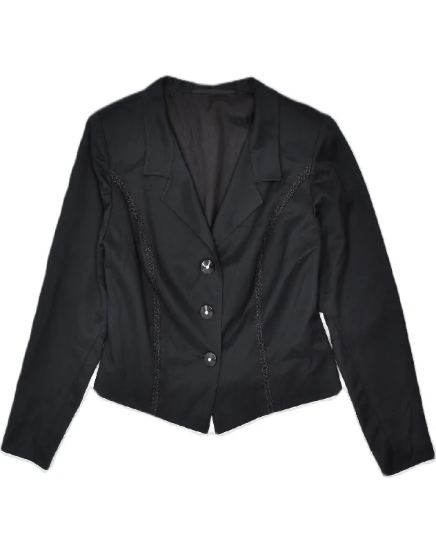 VINTAGE Womens 3 Button Blazer Jacket UK 12 Medium Black Corduroy Jacket Velvet Jacket Brocade Jacket