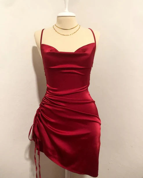 Wine Red Straps Sheath Satin Short Party Dress Homecoming Dress, DP4104 Tunics Sophisticated sleek