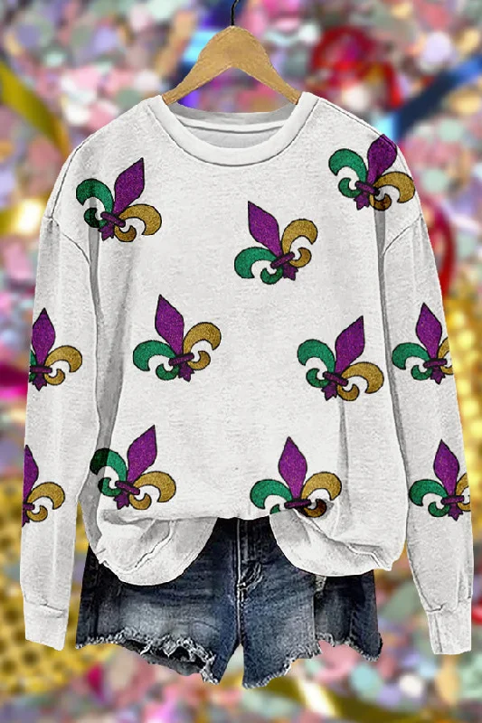 Shiny Mardi Gras Print Sweatshirt Hoodie with Contrast Stitching Detailed Premium