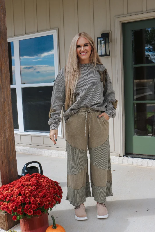 Patch Up Your Problems Olive Pants Comfortable Jogging Pants