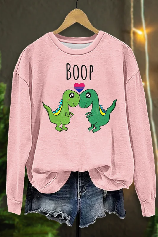 Rainbow Heart Dino Greeting Sweatshirt Hoodie with Longline Fit Extended Stylish