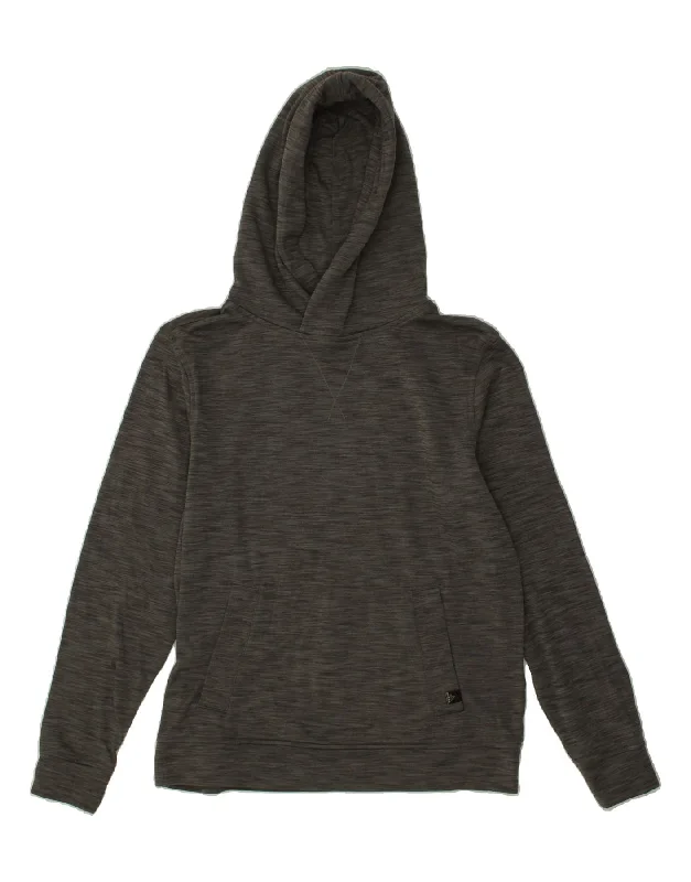 PRANA Womens Hoodie Jumper UK 14 Medium Grey Flecked Hoodie with Strings Custom Fit Adjustable