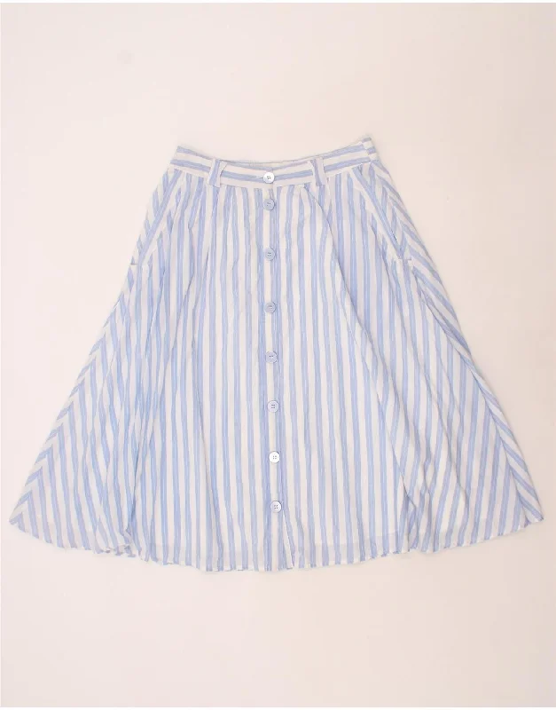 VINTAGE Womens A-Line Skirt UK 14 Medium W30 Blue Striped Cotton ribbed skirt waist