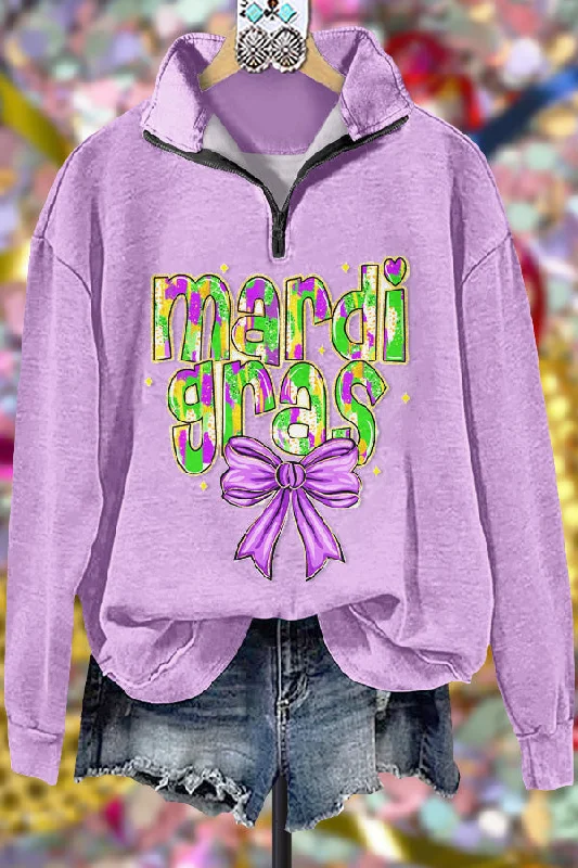 Classic Contrast Mardi Gras Print Sweatshirt Hoodie with Drawstring Waist Adjustable Fitted