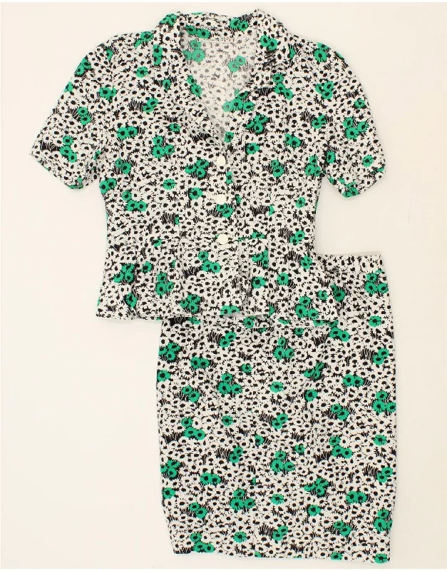 LANCETTI Womens 3 Button 2 Piece Skirt Set UK 14 Medium W30 Green Floral leather skirt bold