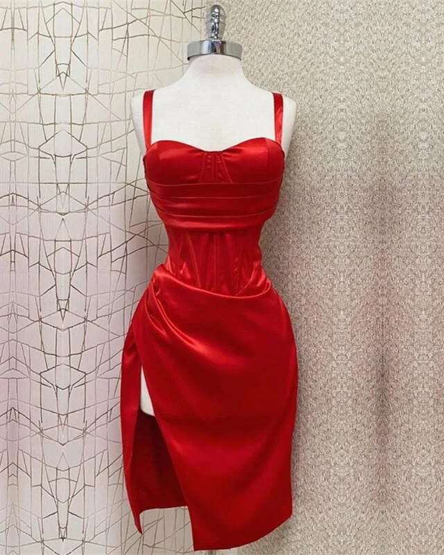 Red Sreaps Sheath Satin Cocktail Dress Short Party Dress, DP4113 Tunics Favorite customer
