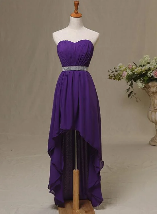 Purple High Low Formal Dresses, Pretty Simple Chiffon Formal Dresses, Lovely Party Dresses Cowl Neckline Elegant