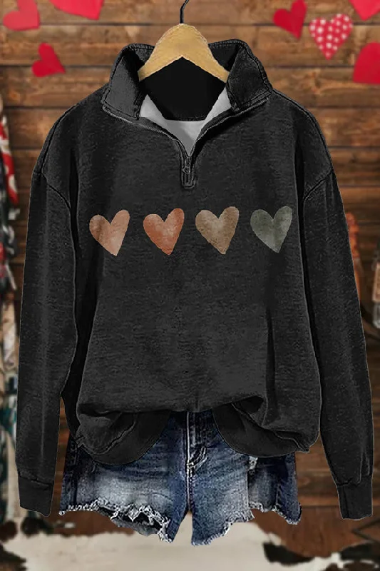 Valentine's Day Hearts Print Sweatshirt Hoodie with Applique Textured Unique