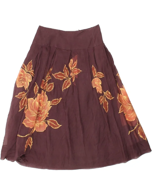 MONSOON Womens A-Line Skirt UK 8 Small W26 Maroon Floral Viscose lace skirt elegant