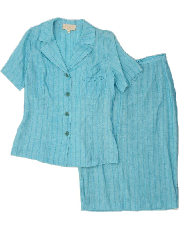 VINTAGE Womens 4 Button 2 Piece Skirt Set IT 44 Medium W30  Blue Striped ruffled skirt detail