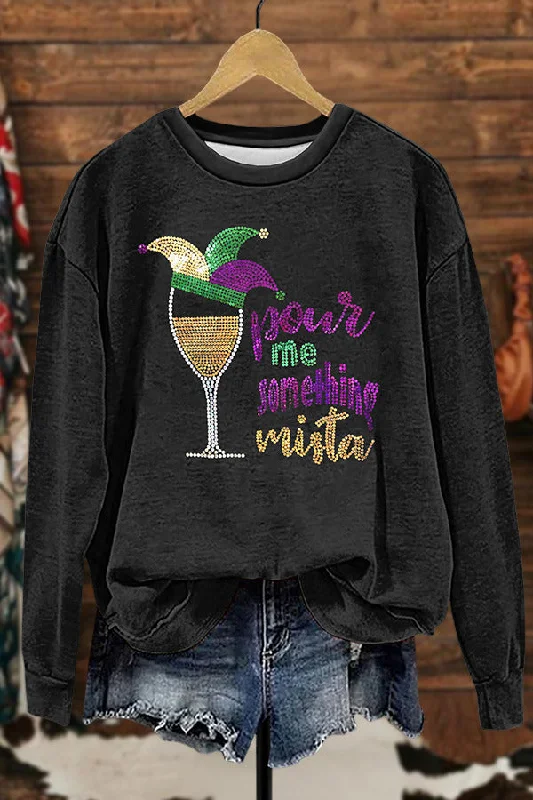 Wineglass Mardi Gras Sweatshirt Hoodie with Double Zipper Versatile Adjustable