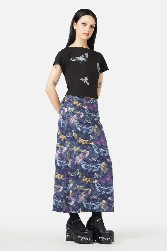 Lunar Moth Print Maxi Skirt a-line skirt cut
