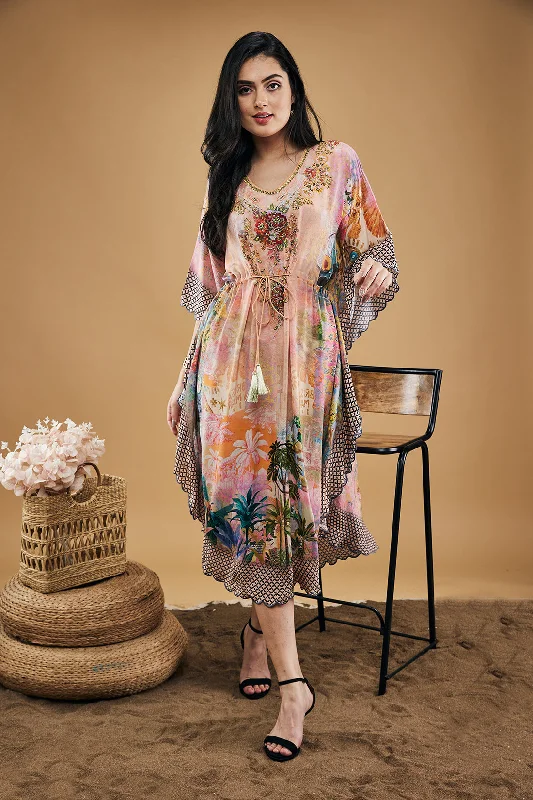 Tropical Twilight Embellished Kaftan Dress Tunics Practical easy-care