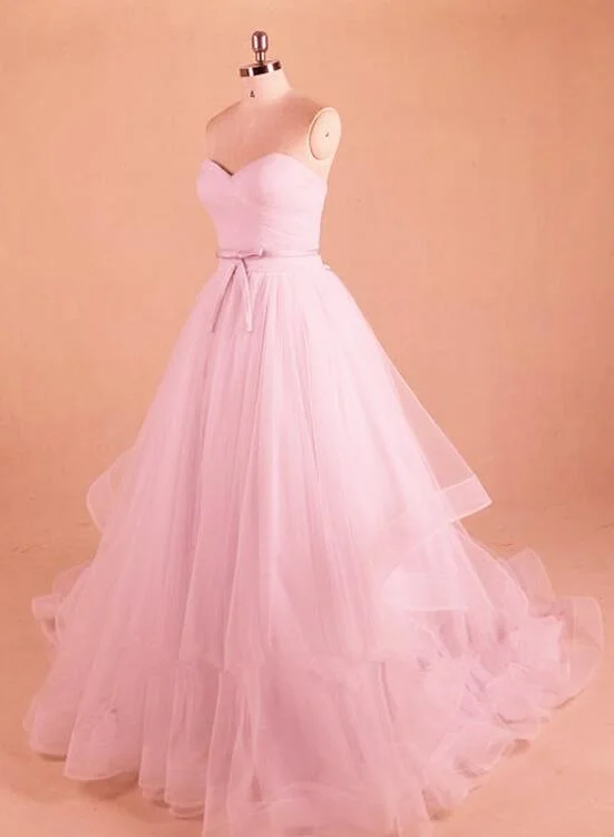 Light Pink Sweet 16 Dress, Pink Tulle Sweetheart Long Party Dress, Pink Gowns Tunics Velvet soft