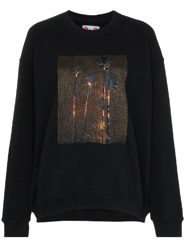Burning palm print cotton sweatshirt Hoodie with Hem Drawcord Adjustable Customizable