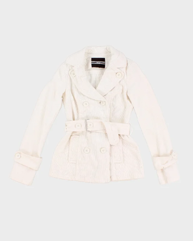 White Y2K 00s Collared Corduroy Jacket - XS Fleece Jacket Down Jacket Feather Jacket
