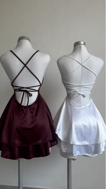 Wine Red A-Line Satin Short Party Dress Homecoming Dress, DP3273 Tunics Bestseller popular
