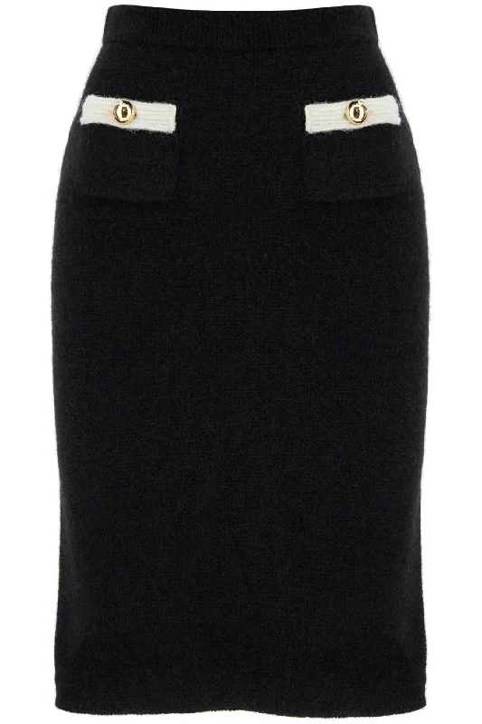 'alpaca midi skirt FABX3963 K4437 BLACK cashmere skirt soft