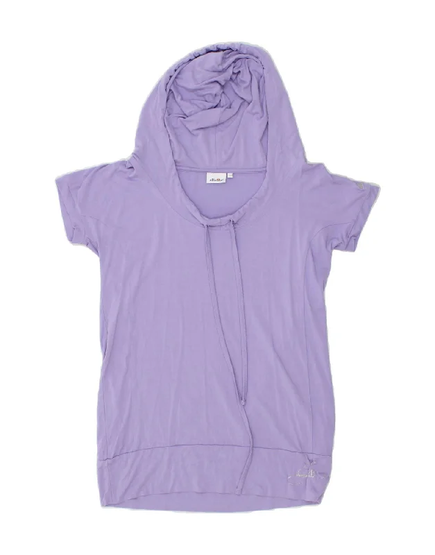 ELLESSE Womens Short Sleeve Hoodie Jumper UK 16 Large Purple Viscose Hoodie Jacket Zipper Layering