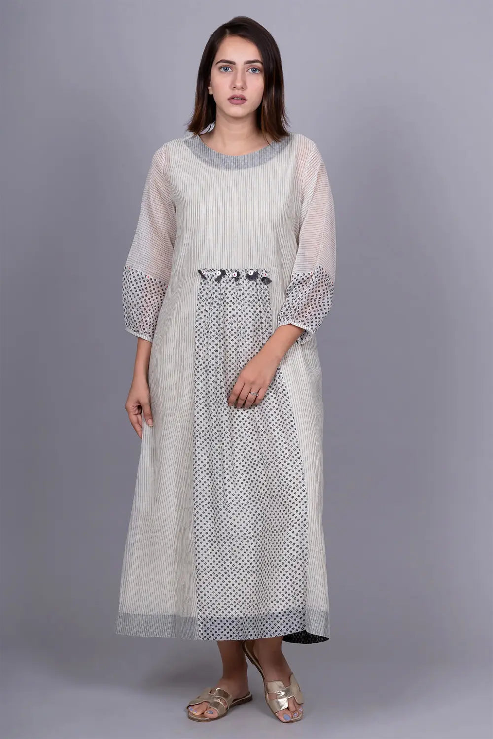 Chanderi Front Gathering Bandhani Dress with slip Tunics Occasion special