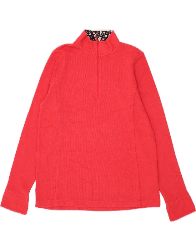 ORVIS Womens Zip Neck Sweatshirt Jumper UK 16 Large Pink Cotton Hoodie with Puffed Sleeves Voluminous Trendy