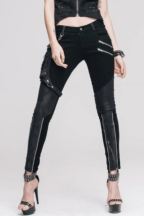Black Punk Skinny With Leg Bag Womens Pants Formal Stretch Pants