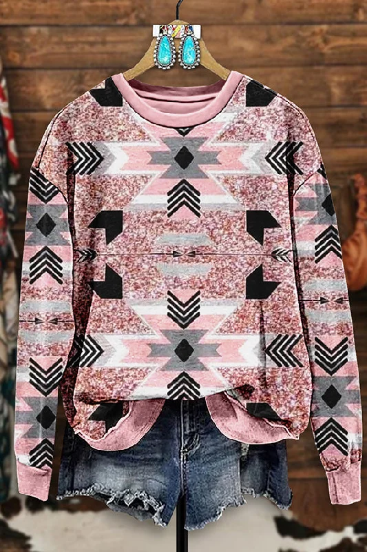 Retro Western Aztec Print Sweatshirt Hoodie with Earth Tones Natural Calm