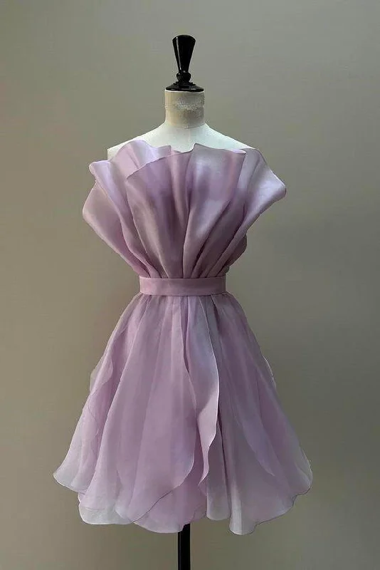 Light Purple Strapless A-Line Midi Party Dress Cocktail Dress, DP3050 Tunics Satin smooth