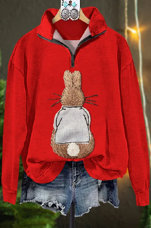 Classic Contrast Rabbit Sweatshirt Hoodie with Pastel Soft Subtle