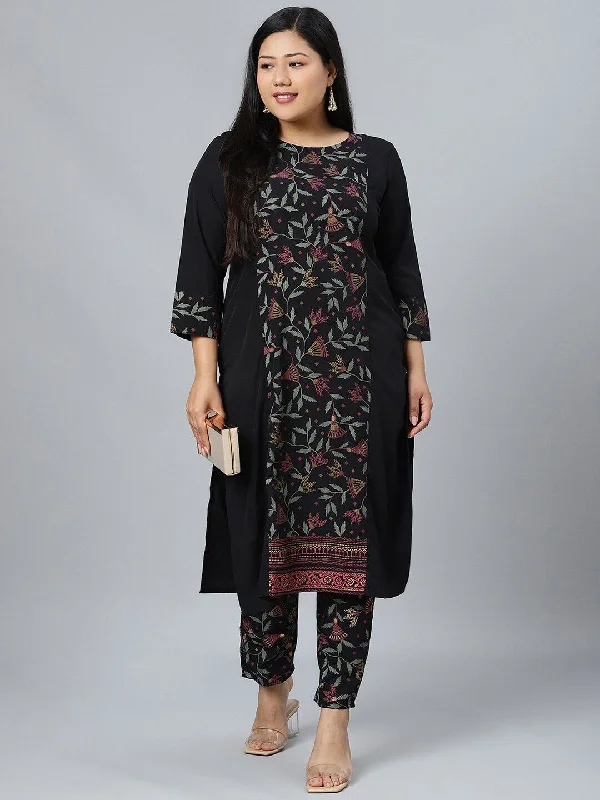 Sztori Floral Printed Round Neck Straight Kurta with Pant Cozy Jogger Leggings