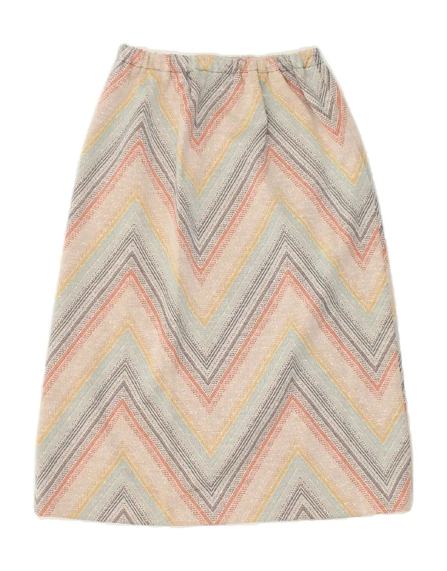 VINTAGE Womens Midi Skirt W26 Small  Multicoloured Chevron velvet skirt sumptuous