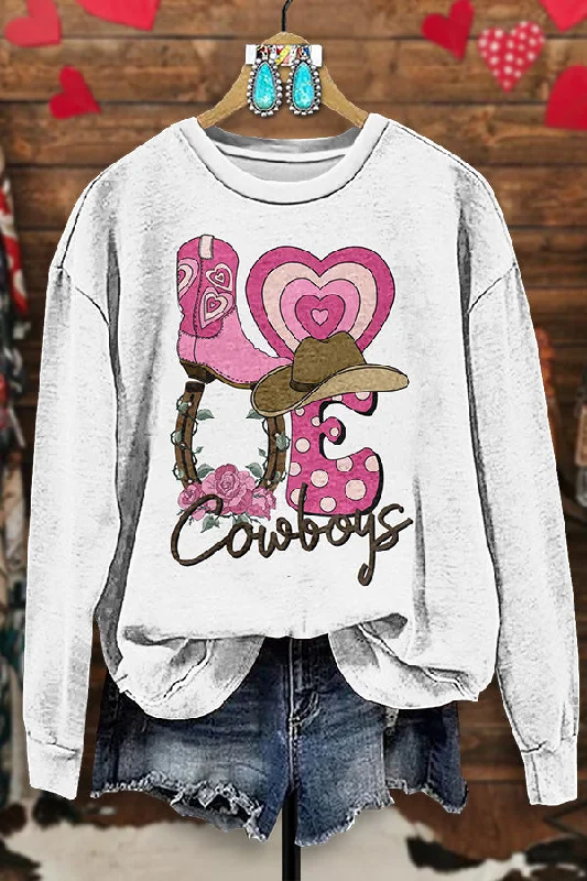 Vintage Western Valentine's Day Print Sweatshirt Hoodie with Monochrome Minimalist Simple