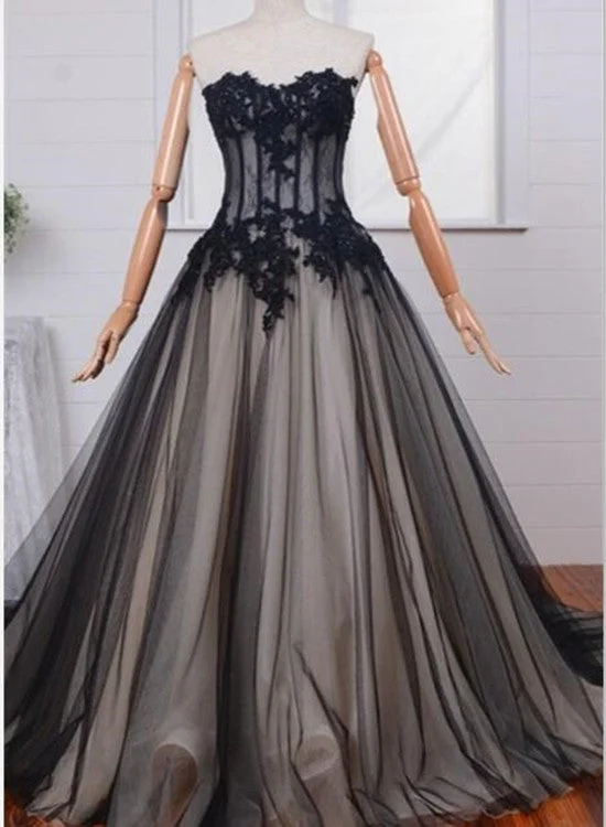 Long Black Tulle Lace Formal Gowns, Black Prom Dress, Party Dresses Tunics Denim casual