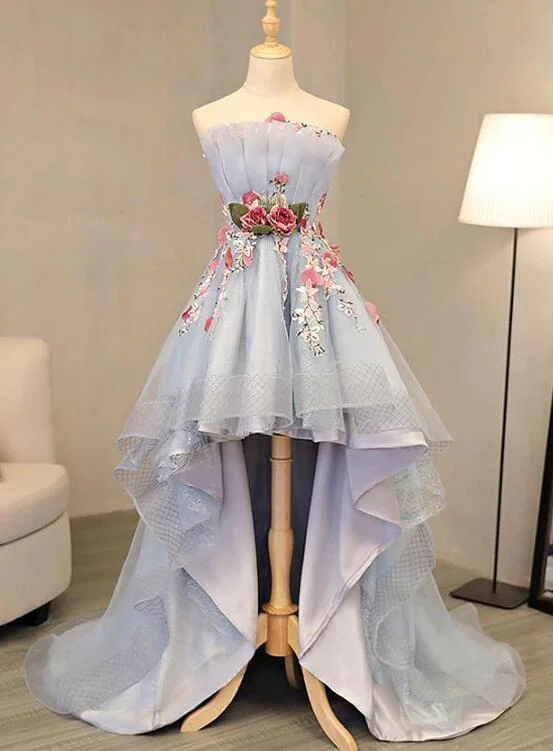 Cute Light Grey High Low Flowers Party Dress, Charming Formal Dress Tunics Timeless classic