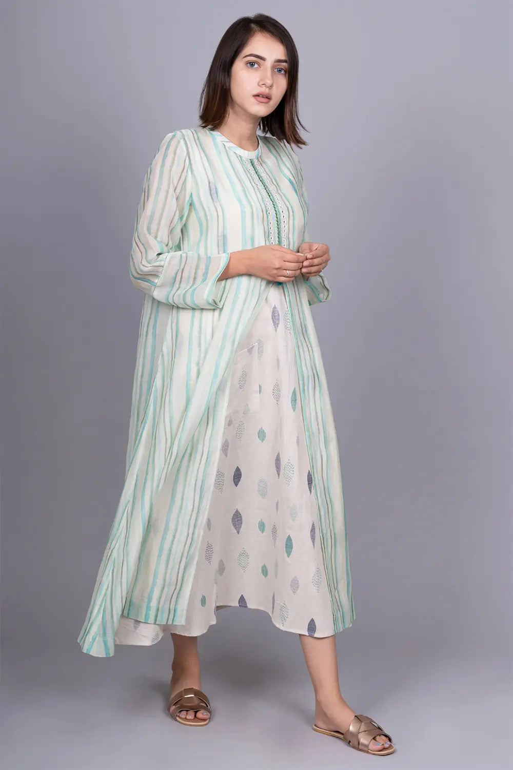 Chanderi silk mirror work Dress with block printed inner dress Tunics Seasonal trendy