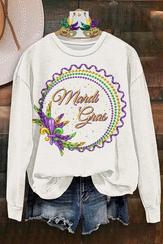 Casual Mardi Gras Print Sweatshirt Hoodie with Embroidery Detailed Premium