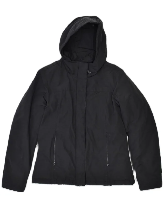 WOOLRICH Womens Hooded Windbreaker Jacket UK 8 Small Black Cotton Bomber Jacket Anorak Windbreaker