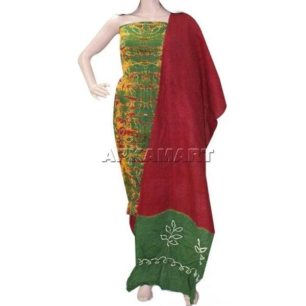 Green and Maroon Tie and Dye Dress Material Casual Short Summer
