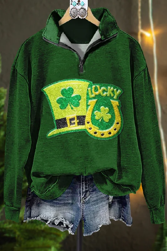 Classic Contrast St. Patrick's Day Print Sweatshirt Hoodie with Color Block Contrast Stylish