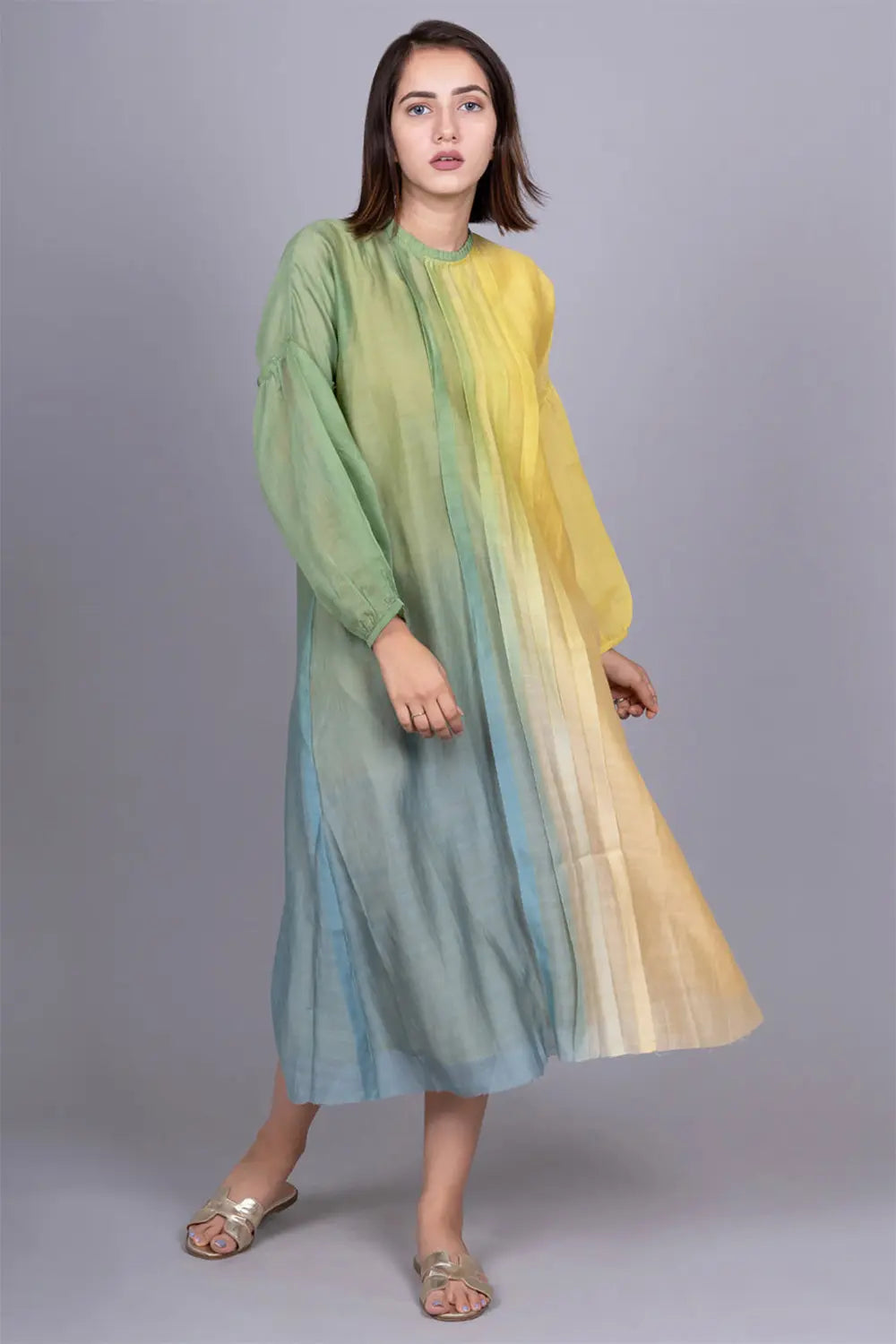 Ombre pleated Chanderi dress with Slip 2 pc Tunics Prom sequined